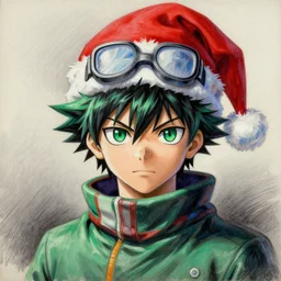 an oil painting of a izuku midoriya wearing a hip - hop rap christmas hat drawn by frank frazetta, hd, hdr, ue 5, ue 6, unreal engine 5, 3 d, cinematic 4 k wallpaper, 8 k, ultra detailed, high resolution, artstation, award - winning pencil drawing