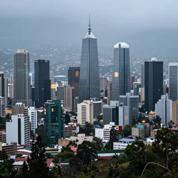 a futuristic city of santiago de chile, view from the san cristobal hill. post rain daylight. lens flare. 8 k. detailed. photorealism. 5 0 mm f / 1. 8 lens. ultra realistic