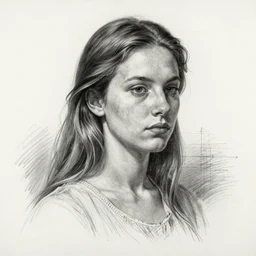 a beautiful hyperrealistic portrait pencil sketch from a picture, of a French nubile with stoic attitude by Peter Mohrbacher, technical drawing, blueprint diagram, trending on artstation