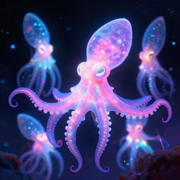 a vibrant emotional souls of neon bioluminescent octopuses in deep space pablo amaringo, vfx twinkling lights, nvidia, matte painting, trending on artstation, pastel color palette, bloom!!, dramatic lighting, xray melting colors!!!