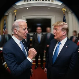 joe biden arguing with donald trump, cctv surveillance footage, fisheye, blur