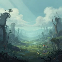 a dreamy landscape in made in abyss art