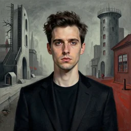 portrait of a man in the style of android jones and zdzislaw beksinski