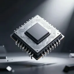 a microchip floating, abstract repetitive dark geometry construct with white space, tech pattern,