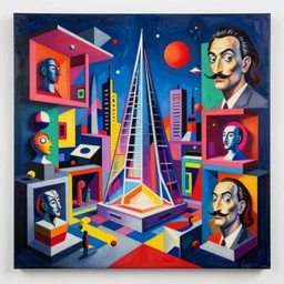 A surreal neon painting of Zaha hadid 3d kandinsky cityscape made of cubism futuristic picasso rooms in 3 point perspective by patrick akpojotor and Vladimir kush and dali and kandinsky, 3d, realistic shading, complimentary colors, vivid neon colors, aesthetically pleasing composition, masterpiece, 4k, 8k, ultra realistic, super realistic,
