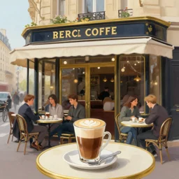 digital painting of a french coffee and brasserie in paris, relax, enjoy, by ( victo ngai ), by jesper ejsing, by james jean, by rossdraws, ( frank franzzeta ), mcbess