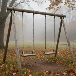 old swings, autumn yard, misty background, from the game pathologic 2, highly detailed, sharp focus, matte painting, by isaac levitan and asher brown durand,