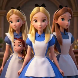 an insanely intricate detailed beautifull 3 d render of alice in wonderland, beauty clean faces, cute detailed characters, unreal engine, 8 k resolution, cell shaded rendering, soft dramatic lighting, cinematic, subsurface scattering, anti aliashing,
