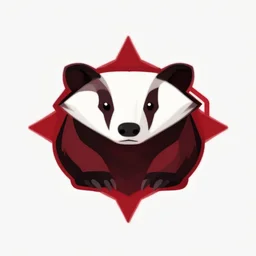 stylized red and black airsoft logo, symmetrical, honey badger!, flat vector art, artstation, ( modern minimalistic )