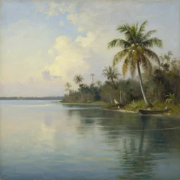 florida keys in the style of hudson river school of art, oil on canvas