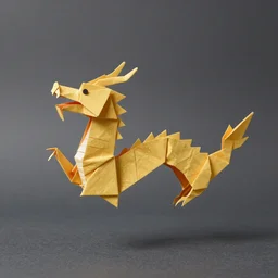 a origami chinese dragon, paper floating around the dragon