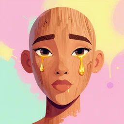 beautiful face, made of pine, golden tears, dramatic lighting, maximalist pastel color palette, splatter paint, pixar and disney concept, graphic novel by fiona staples and dustin nguyen, peter elson alan bean wangechi mutu, clean cel shaded vector art, on artstation