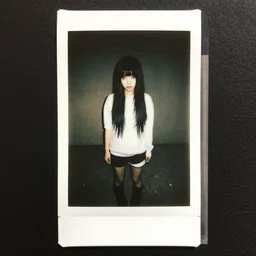 aesthetic full - body polaroid photograph of emo japanese girl, long hair and fringe