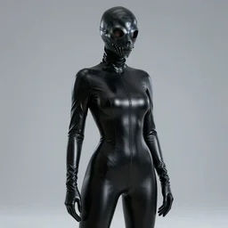 hooded female petite plague doctor, in tightened black latex suit, long sleeves, turtleneck, trending on artstation, latex plague crow mask, establishing shot