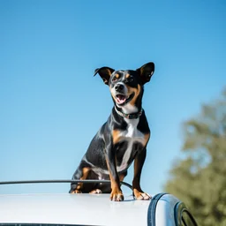 a dog on top of a car