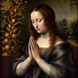 praying vampiress in style of davinci painting botanical and sharp focus highly detailed realistic