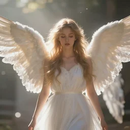 portrait of a female angel, wings, concept art, bokeh, light mode, 3 2 k, angelic, rays of shimmering light, art by alessio albi
