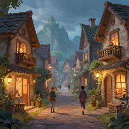 dmt cozy fantasy village street view by artgerm and Craig Mullins, James Jean, Andrey Ryabovichev, Mark Simonetti and Peter Morbacher 16k