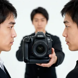 A Japanese man using a black power, photo made by Slim Aarons, award winning, EOS-1D, f/1.4, ISO 200, 1/160s, 8K, RAW, unedited, symmetrical balance, in-frame