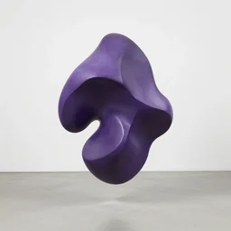 an abstract sculpture by richard serra in purple wax floating in jean prouve design