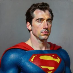 portrait of nicolas cage as superman looking away from the camera, intricate, extremely detailed oil painting by mark brooks, artstation