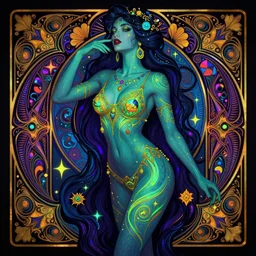 psychedelic acid trip, blacklight reactive, [[[[[sexy]]]]], fantasy, intricate, elegant, highly detailed, digital painting, artstation, concept art, matte, sharp focus, illustration, art by Artgerm and Greg Rutkowski and Alphonse Mucha