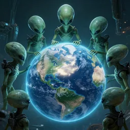 aliens looking down on earth, hyperdetailed, artstation, 8 k