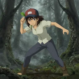 clementine with baseball hat from the walking dead, creepy forest, foggy, raining dynamic pose, grey cloudy weather, in illustration concept art lotr anime key visual fine detail features gapmoe kuudere trending pixiv by victo ngai fanbox by greg rutkowski makoto shinkai takashi takeuchi studio ghibli