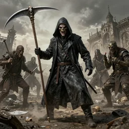 plague doctor horrid detailed scytheis drawn to attack 8 k hyperrealism