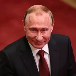 in the style of gottfried helnwein. a smiling vladimir putin in red light. from above. shallow focus.