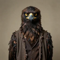 portrait portrat Sherlock Detective Anthropomorphic furry fashion vogue Vulture man wearing a Buzzard costume wearing a hobo costume ripped physique gerald brom bastien grivet greg rutkowski norman rockwell portrait face head beak eyes