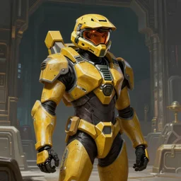 character portrait of a helmeted samus aran from metroid wearing combination halo armor and varia suit standing cautiously in an ancient temple, 8 k, realistic shading, digital painting, video game, matte painting, concept art, illustration, halo infinite, metroid, good value control, tense atmosphere, moody lighting, vibrant colors, john singer sargent