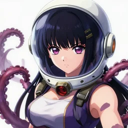 Tekken 7 Portrait of Sadako with big eyes, Fighter concept girl fighting a squid tentacle on her space helmet, ilya kuvshinov,  Kyoto animation,  concept art, yoshitoshi abe, katsura masakazu,tsutomu nihei, gustav klimt, loish, kawaii, studio lighting, manga, bright colors, anime,beautiful, 35mm lens,noir, vibrant high contrast, gradation, jean giraud, moebius, fantasy, rule of thirds, fibonacci, intricate, cel shaded, flat, matte print, smooth,artstation, soft eyes,concept art