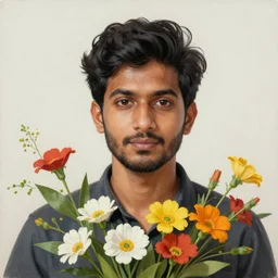 artwork by Michael Whelan, Bob Larkin and Tomer Hanuka, of a solo individual portrait of an Indian guy with flowers wearing a 1920s red striped outfit, dapper, simple illustration, domestic, nostalgic, full of details, by Makoto Shinkai and thomas kinkade, wes anderson, wes anderson, wes anderson, wes anderson, wes anderson, Matte painting, trending on artstation and unreal engine