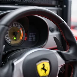 a closeup photorealistic photograph of server rack dashboard in an enzo ferarri. view of steering wheel. bright scene. fine detail. this 4 k hd image is trending on artstation, featured on behance, well - rendered, extra crisp, features intricate detail, epic composition and the style of unreal engine.