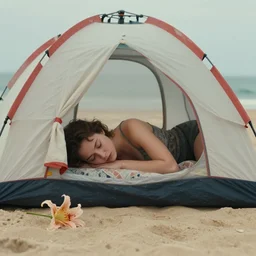 evangeline lily sleeping in a tent on a beach, lost ( 2 0 0 4 ), cinematic