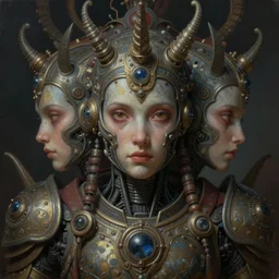 ultra realist soft painting of a cyborg  armored, curiosities carnival, symmetry accurate features, very intricate details, Highly detailed, surrealism, trending on art station, triadic color scheme, smooth, sharp focus, the most beautiful image ever seen, illustration, digital paint, dark, gloomy, octane render, 8k, 4k, washed colors, sharp, dramatic lighting, beautiful, post processing, artstyle Hiraku Tanaka and Tom Bagshaw, Gary Tonge, award winning