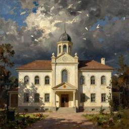 headquarters of transylvanian software company in communist times. painting by james jean