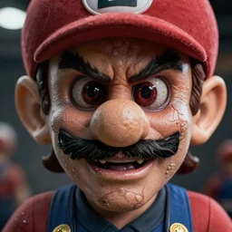 incredibly realistic, too detailed face of evil luigi, eye sockets, lamprey lips, bulging veins, octane render, bump mapping, macro image, global illumination, 8 k, bokeh, enki bilal, yuji himukai, jen zee, peter mohrbacher
