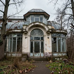 abandoned overgrown art nouveau winter garden, epic details