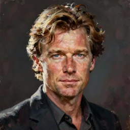 a portrait painting of Harrison Ford by odd Nerdrum