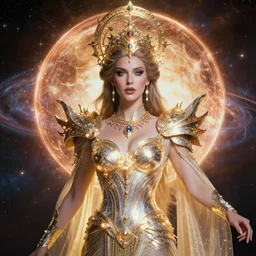 portrait of the powerful queen of the solar system in the style of anna dittmann and in the style of michael whelan. glowing, ornate and subtle, stunning, dynamic lighting, intricate and detailed.