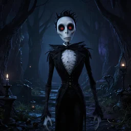 photorealistic of a darkness scene, medium shot, mid-shot, highly detailed, inspired by Tim Burton, trending on Artstation, Unreal Engine 4k