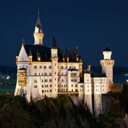 a photo of neuschwanstein castle at night
