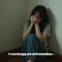 “a girl sitting and crying in the corner, realism, depression, trending on artstation”