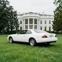 random white house generic car back yard with green grass
