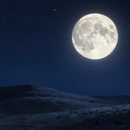 a beautiful landscape at night, big moon on the right, stars in the sky, painting, dark blue tones, concept art, 4 k