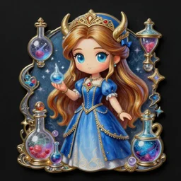 a portrait of girl alchemist in blue dress, magic potions, fantasy, dungeons and dragons, an ultrafine detailed painting, chibi, detailed painting, boris valejo. octopath traveler decal!!!