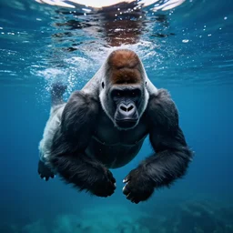 gorilla swimming underwater, portrait photo
