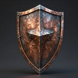 masterwork iron and copper shield forged by the best dwarven blacksmiths, hyperrealistic, hyperdetailed, ultraHD, 8K, dungeons and dragons, high quality texture, artstation